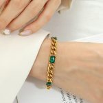 Gold Plated Stainless Steel Anti Tarnish Green Crystals Cuban Wraparound Bracelet - Image 2