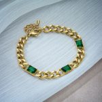 Gold Plated Stainless Steel Anti Tarnish Green Crystals Cuban Wraparound Bracelet - Image 3
