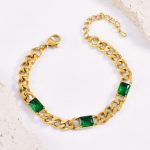 Gold Plated Stainless Steel Anti Tarnish Green Crystals Cuban Wraparound Bracelet - Image 5