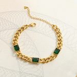 Gold Plated Stainless Steel Anti Tarnish Green Crystals Cuban Wraparound Bracelet - Image 6