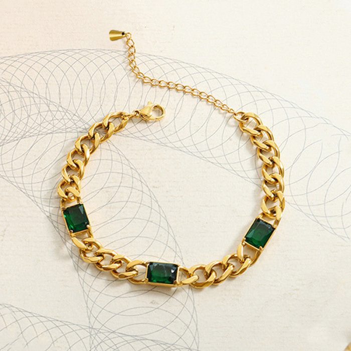 Gold Plated Stainless Steel Anti Tarnish Green Crystals Cuban Wraparound Bracelet - Image 6