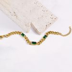 Gold Plated Stainless Steel Anti Tarnish Green Crystals Cuban Wraparound Bracelet - Image 7