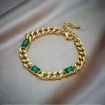 Gold Plated Stainless Steel Anti Tarnish Green Crystals Cuban Wraparound Bracelet - Image 9