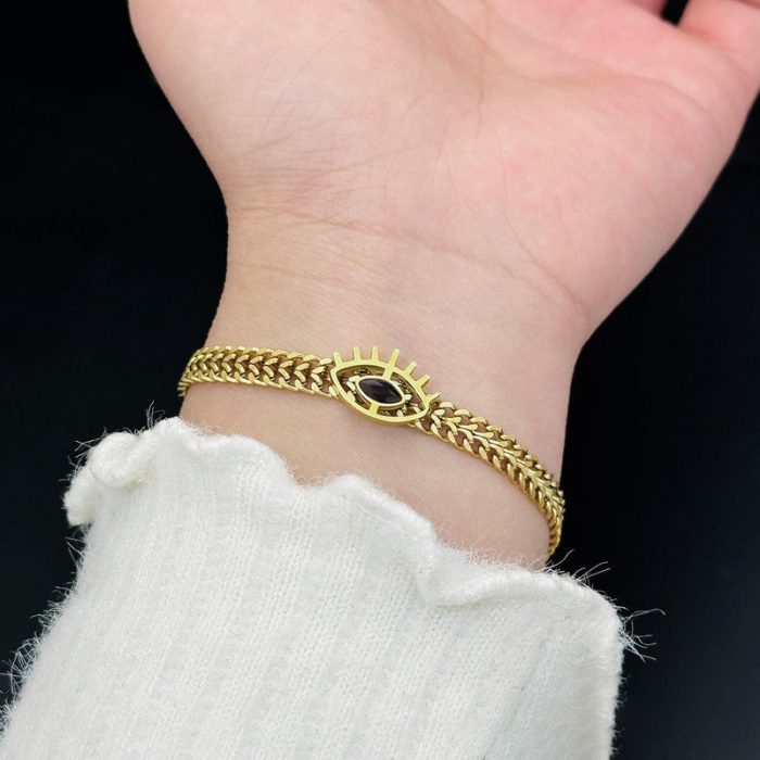 Gold Plated Stainless Steel Anti Tarnish Evil Eye themed Wraparound Bracelet For Women - Image 3