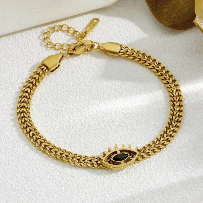 Gold Plated Stainless Steel Anti Tarnish Evil Eye themed Wraparound Bracelet For Women - Image 6