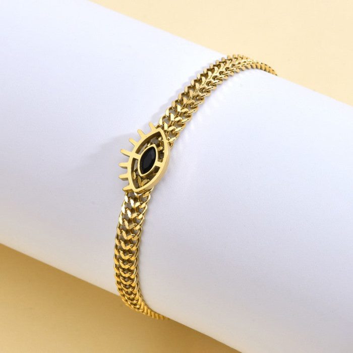 Gold Plated Stainless Steel Anti Tarnish Evil Eye themed Wraparound Bracelet For Women - Image 8