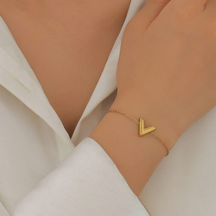 Gold Plated Stainless Steel Anti Tarnish V-Shaped Wraparound Bracelet For Women - Image 8
