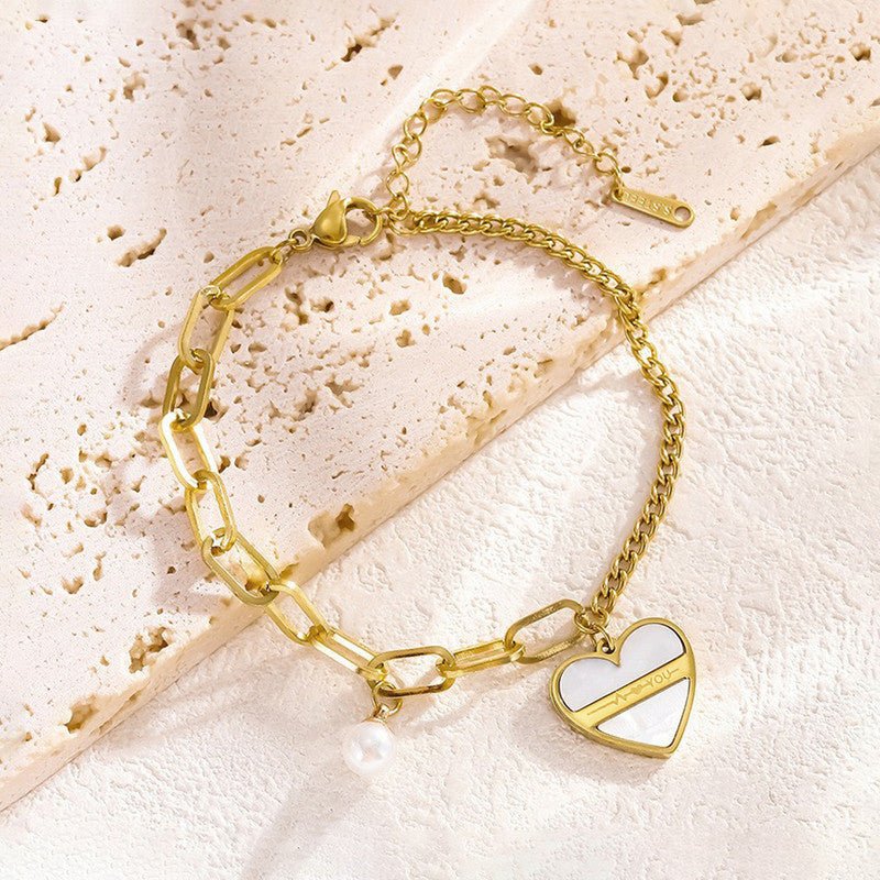 Gold Plated Stainless Steel Anti Tarnish Heart themed Wraparound Bracelet For Women - Image 1