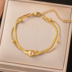 Gold Plated Stainless Steel Anti Tarnish Snake chain Geometric Wraparound Bracelet - Image 5