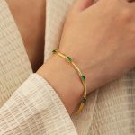 Gold Plated Stainless Steel Anti Tarnish Snake Chain Green Emerald Studded Wraparound Bracelet - Image 9