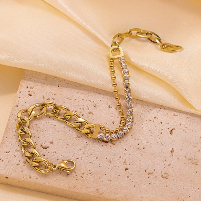 Gold Plated Stainless Steel Anti Tarnish Stone Studded Miami Cuban Link Bracelet - Image 4