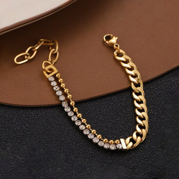 Gold Plated Stainless Steel Anti Tarnish Stone Studded Miami Cuban Link Bracelet - Image 5