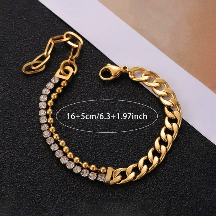 Gold Plated Stainless Steel Anti Tarnish Stone Studded Miami Cuban Link Bracelet - Image 6
