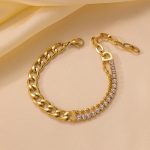 Gold Plated Stainless Steel Anti Tarnish Stone Studded Miami Cuban Link Bracelet - Image 8