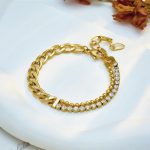 Gold Plated Stainless Steel Anti Tarnish Stone Studded Miami Cuban Link Bracelet - Image 9