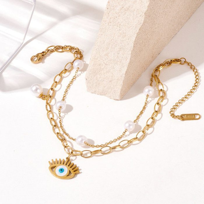 Gold Plated Stainless Steel Anti-Tarnish Evil Eye Wraparound Bracelet - Image 2