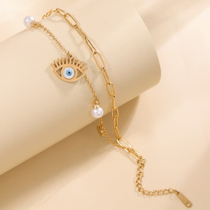 Gold Plated Stainless Steel Anti-Tarnish Evil Eye Wraparound Bracelet - Image 3