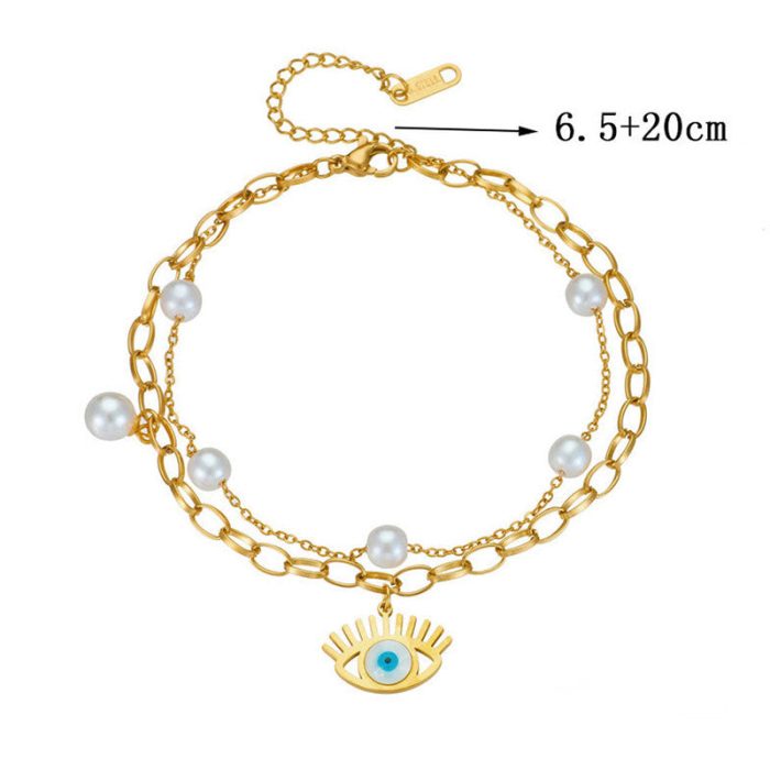 Gold Plated Stainless Steel Anti-Tarnish Evil Eye Wraparound Bracelet - Image 4