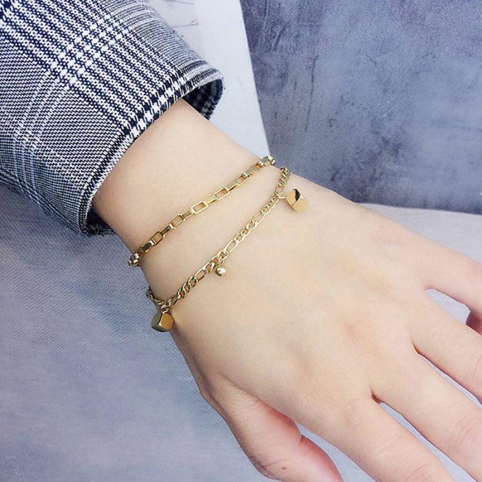 Gold Plated Anti Tarnish Stainless Steel Cube themed Wraparound Bracelet - Image 3