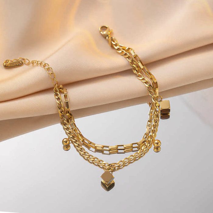 Gold Plated Anti Tarnish Stainless Steel Cube themed Wraparound Bracelet - Image 6