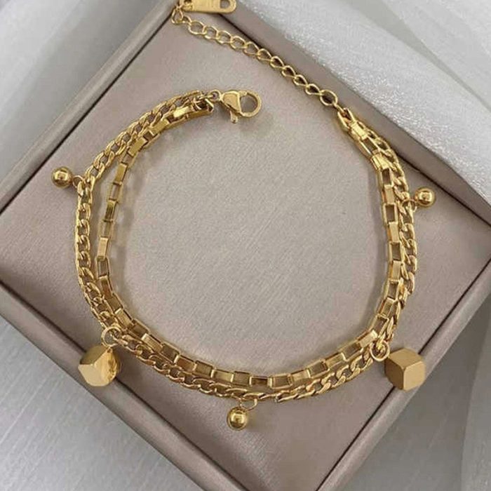 Gold Plated Anti Tarnish Stainless Steel Cube themed Wraparound Bracelet - Image 8