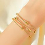 Gold Plated Anti Tarnish Stainless Steel Triple Strand Necklace Wraparound Bracelet cum Necklace - Image 2