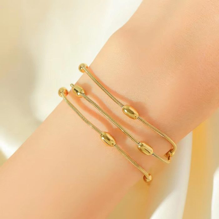 Gold Plated Anti Tarnish Stainless Steel Triple Strand Necklace Wraparound Bracelet cum Necklace - Image 2