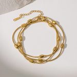 Gold Plated Anti Tarnish Stainless Steel Triple Strand Necklace Wraparound Bracelet cum Necklace - Image 4