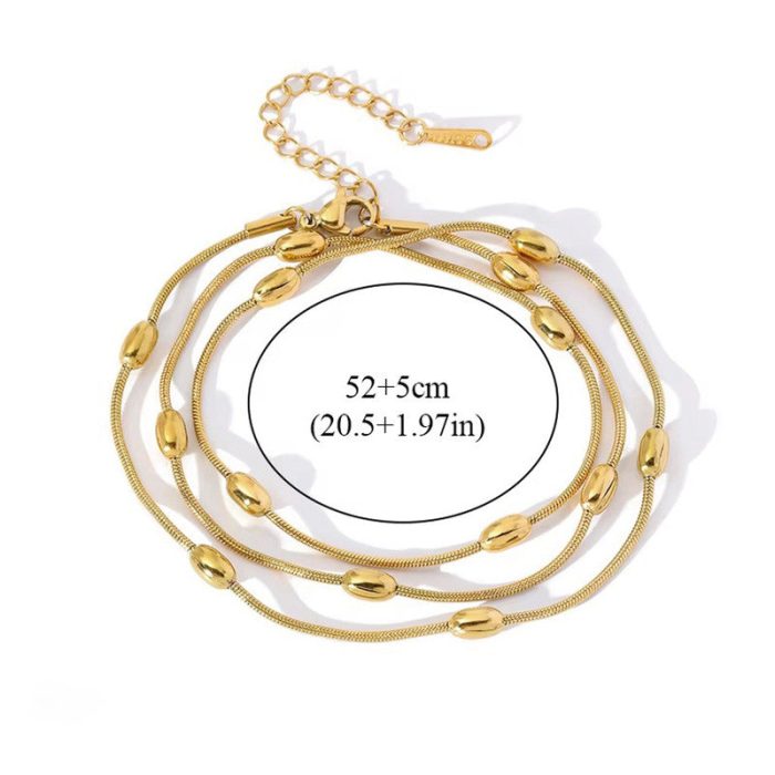 Gold Plated Anti Tarnish Stainless Steel Triple Strand Necklace Wraparound Bracelet cum Necklace - Image 6