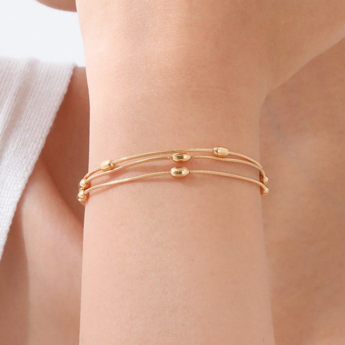 Gold Plated Anti Tarnish Stainless Steel Triple Strand Necklace Wraparound Bracelet cum Necklace - Image 9