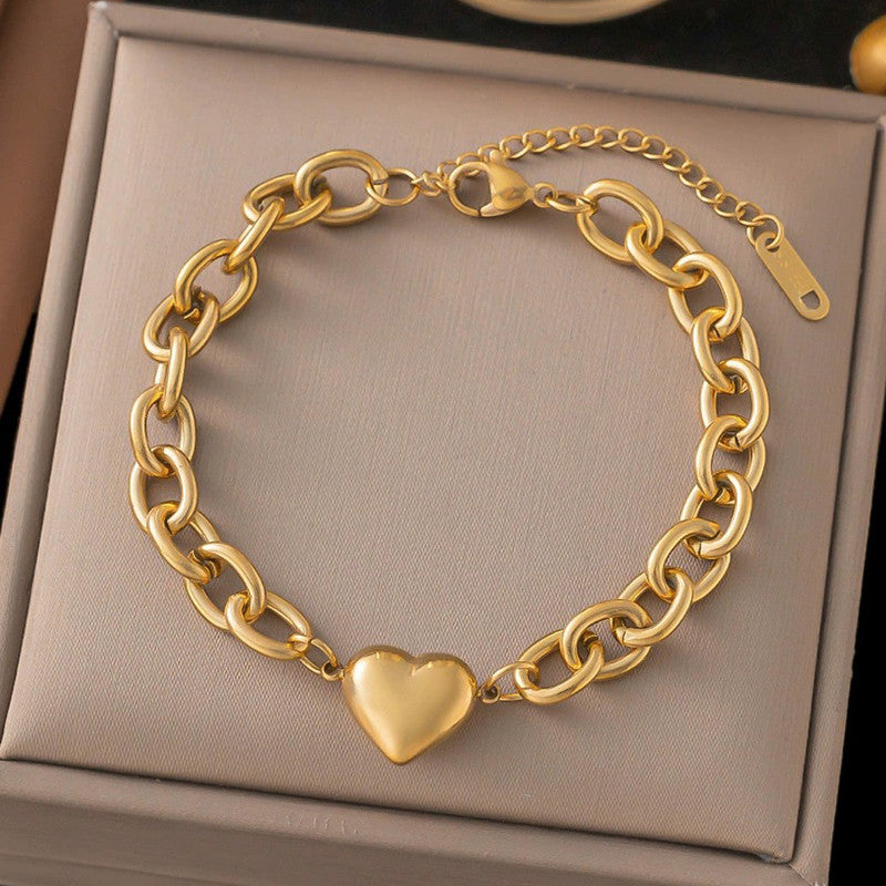 Gold Plated Anti Tarnish Stainless Steel Heart themed Wraparound Bracelet - Image 1