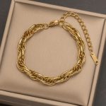 Gold Plated Anti Tarnish Stainless Steel Thick Chain Rope Style Wraparound Bracelet - Image 2