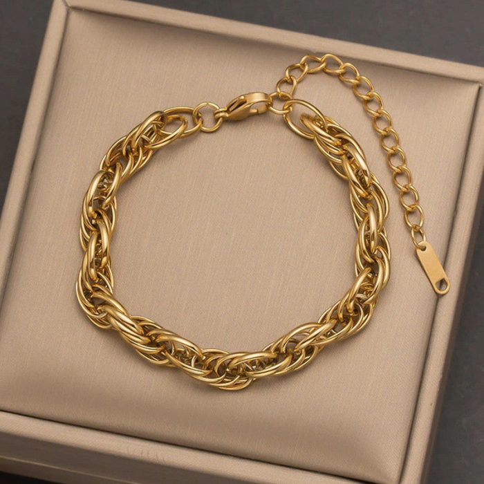 Gold Plated Anti Tarnish Stainless Steel Thick Chain Rope Style Wraparound Bracelet - Image 2