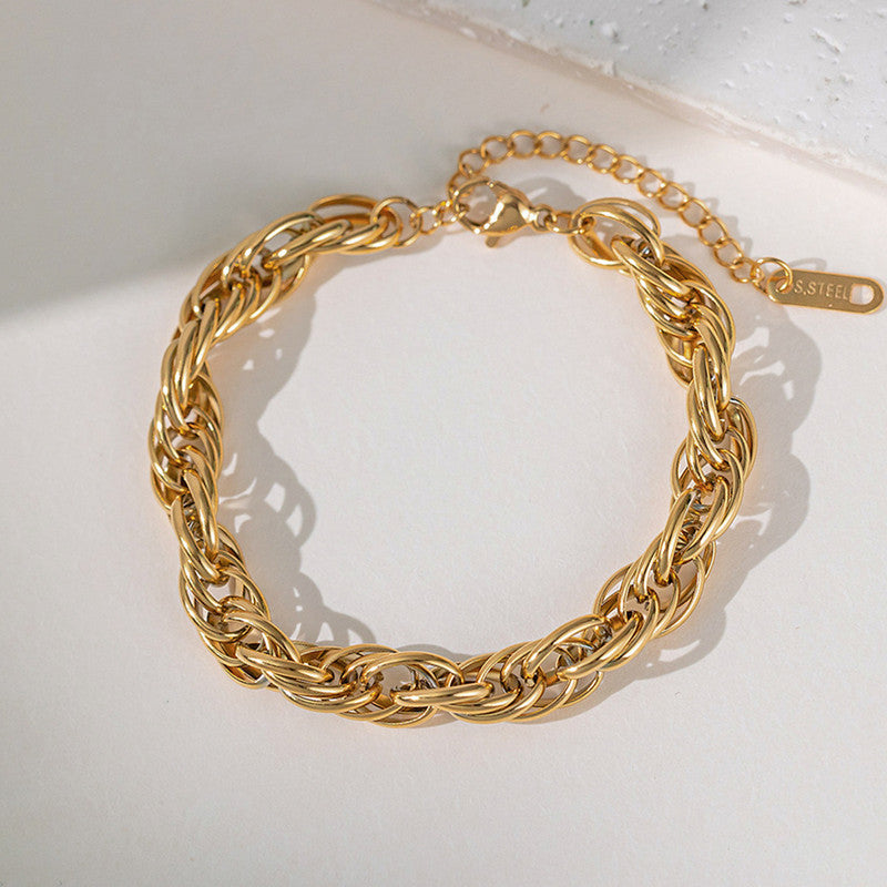 Gold Plated Anti Tarnish Stainless Steel Thick Chain Rope Style Wraparound Bracelet - Image 1
