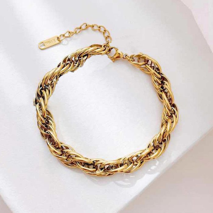 Gold Plated Anti Tarnish Stainless Steel Thick Chain Rope Style Wraparound Bracelet - Image 5