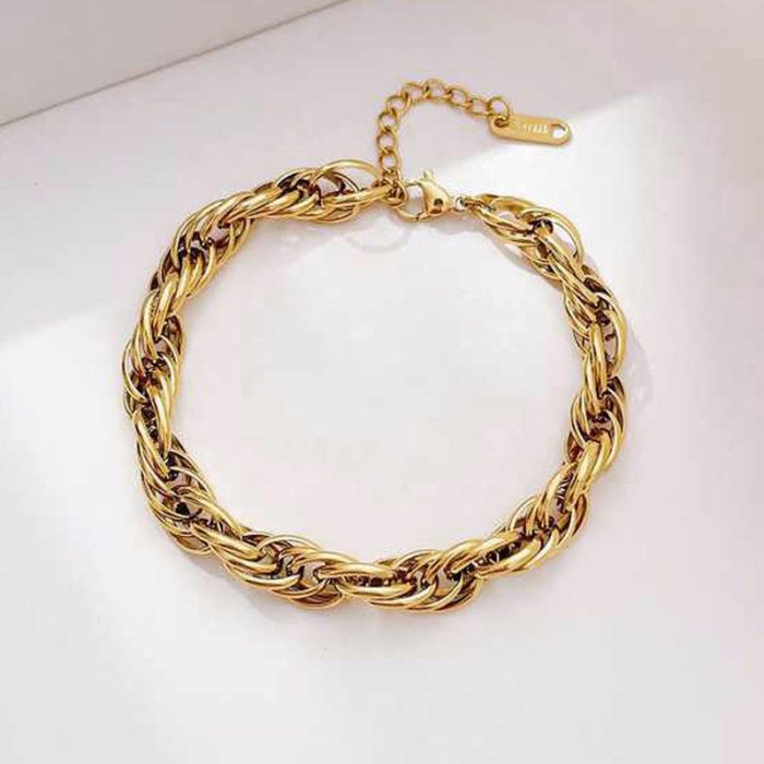 Gold Plated Anti Tarnish Stainless Steel Thick Chain Rope Style Wraparound Bracelet - Image 6