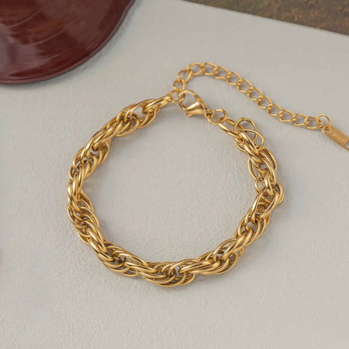 Gold Plated Anti Tarnish Stainless Steel Thick Chain Rope Style Wraparound Bracelet - Image 7