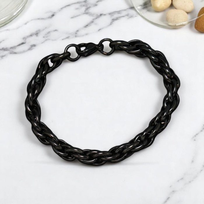 Black Silver Plated Anti Tarnish Rope Themed Wraparound Bracelet (Thick) - Image 2