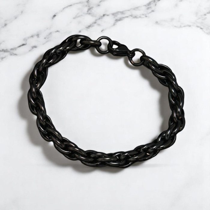 Black Silver Plated Anti Tarnish Rope Themed Wraparound Bracelet (Thick) - Image 4