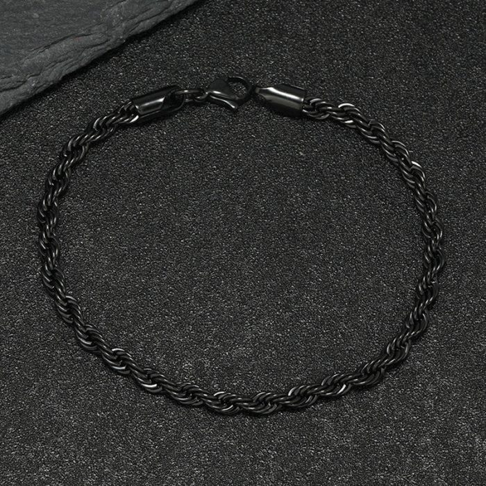 Black Silver Plated Anti Tarnish Rope Themed Wraparound Bracelet (Thin) - Image 2