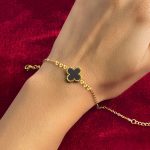 Gold Plated Stainless Steel Anti-Tarnish Black Clover Themed Wraparound Bracelet - Image 2