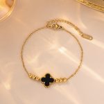 Gold Plated Stainless Steel Anti-Tarnish Black Clover Themed Wraparound Bracelet - Image 6