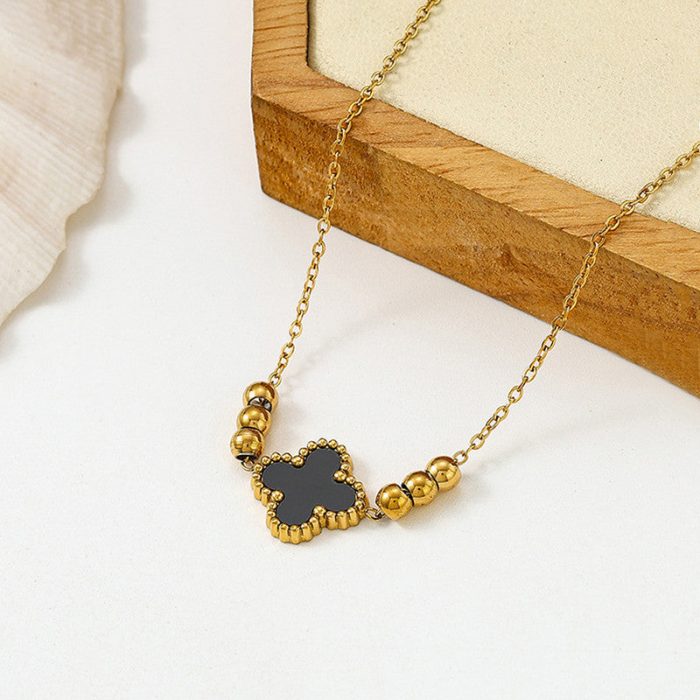 Gold Plated Stainless Steel Anti-Tarnish Black Clover Themed Wraparound Bracelet - Image 7