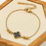 Gold Plated Stainless Steel Anti-Tarnish Black Clover Themed Wraparound Bracelet - Image 9