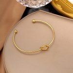 Gold Plated Stainless Steel Anti-Tarnish Knotted Cuff Bracelet - Image 8