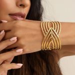 Gold Plated Anti Tarnish Stainless Steel Contemporary Cuff Bracelet - Image 2