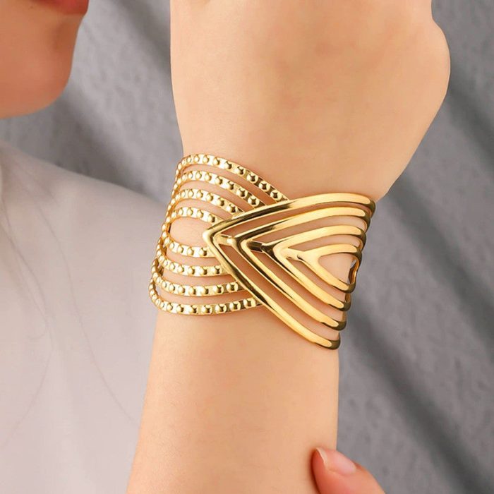 Gold Plated Anti Tarnish Stainless Steel Contemporary Cuff Bracelet - Image 3
