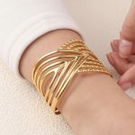 Gold Plated Anti Tarnish Stainless Steel Contemporary Cuff Bracelet - Image 4