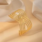 Gold Plated Anti Tarnish Stainless Steel Contemporary Cuff Bracelet - Image 6