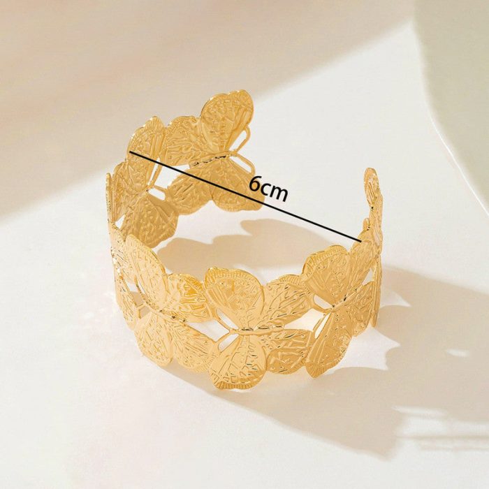 Gold Plated Anti Tarnish Stainless Steel Butterfly Themed Cuff Bracelet - Image 9
